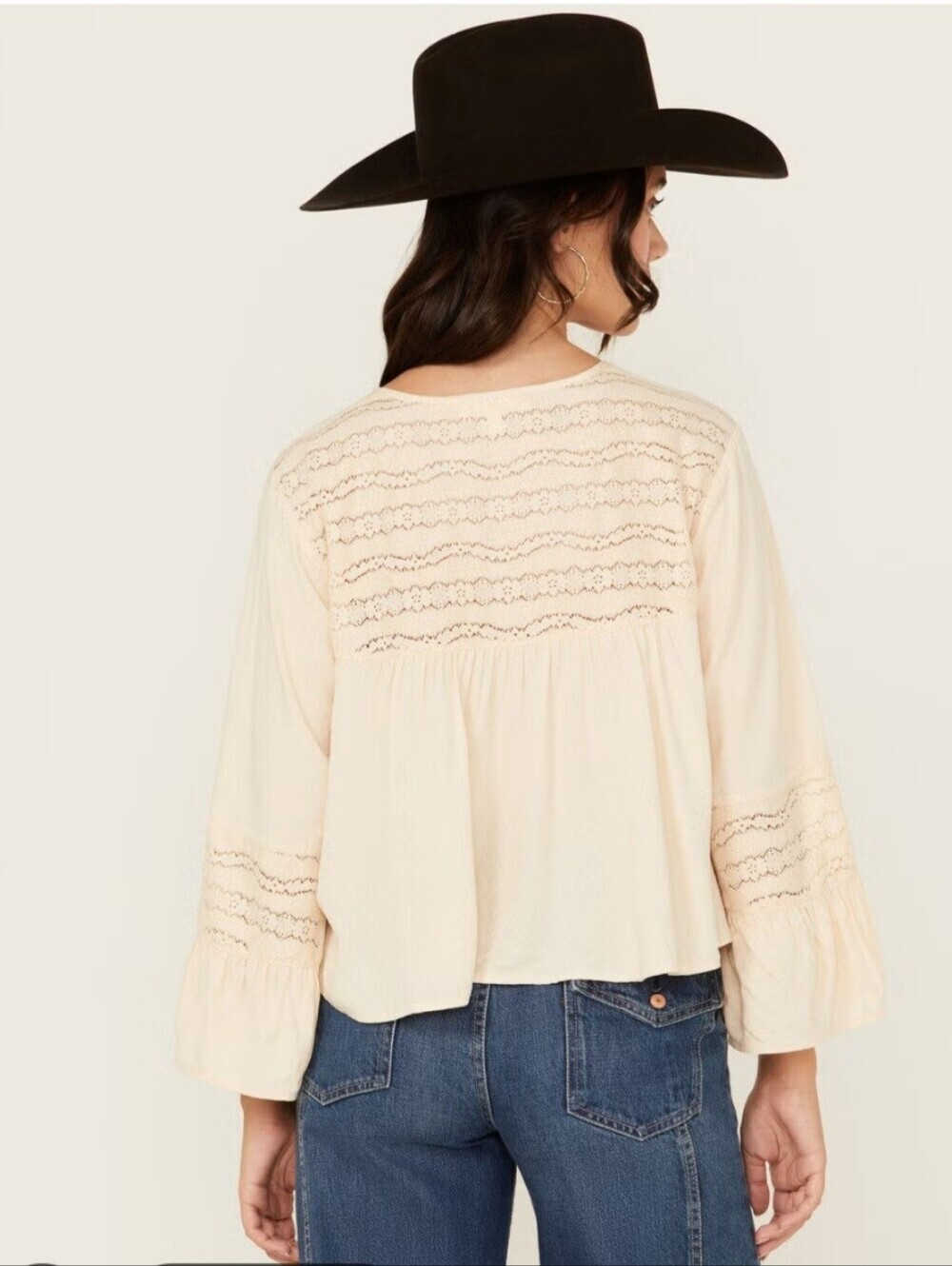 Cleo+Wolf  Cream Lace-Trim Peasant Blouse - Women Boho Western Fairy Cottage